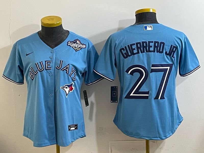 Women 2025 Toronto Blue Jays #27 Guerrero jr Light blue Game Nike MLB Jersey style 002